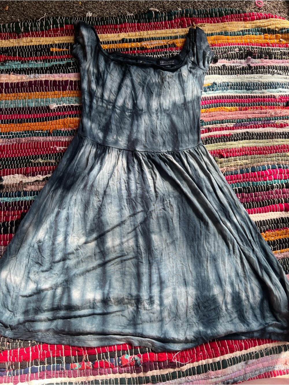 American Eagle Outfitters Blue Tie-Dye Scoop Neck Dress